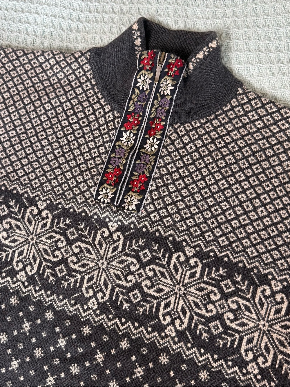 Vintage Y2K Woolrich Fair Isle 1/4 Quarter Zip Sweater Womens Large Gray Beige